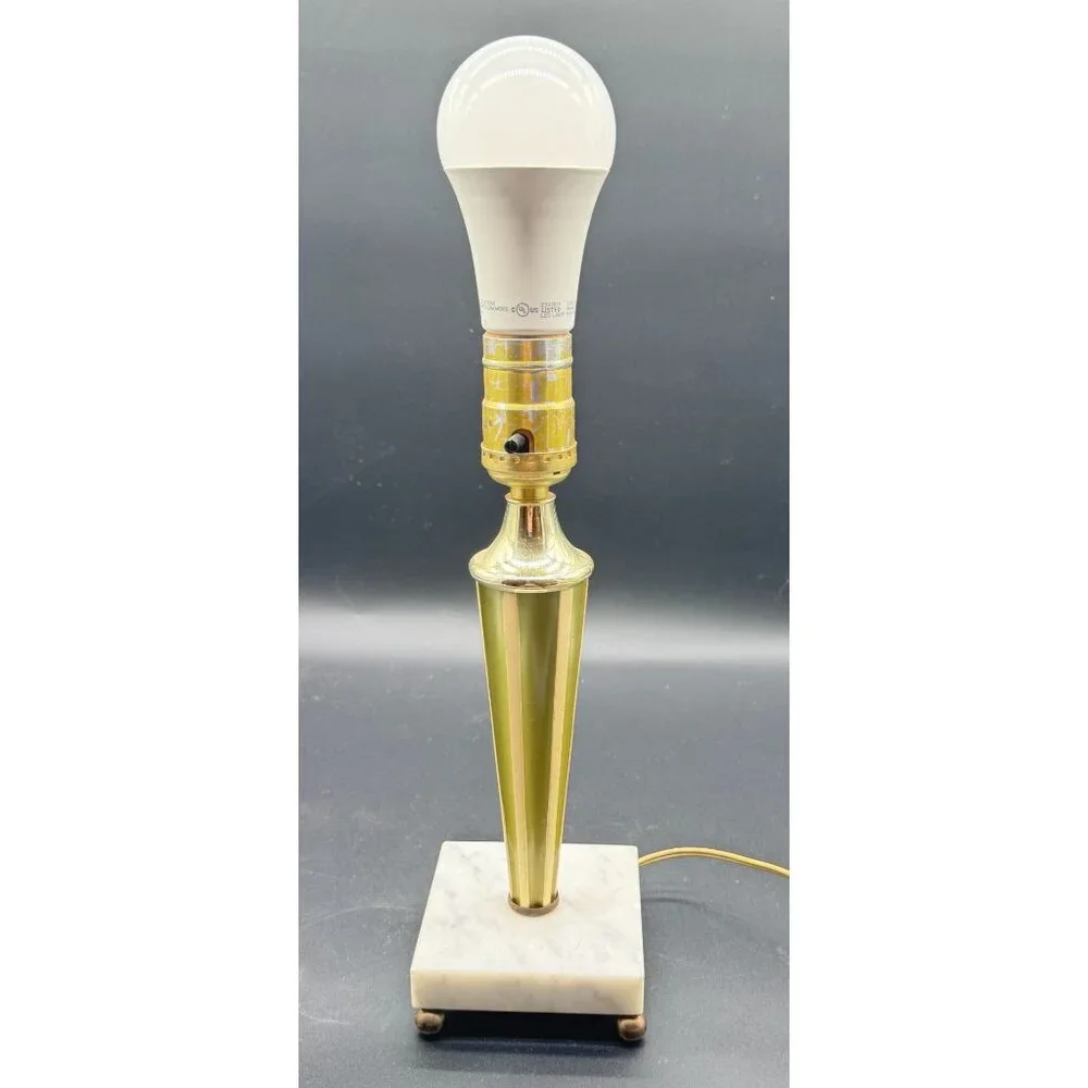 Vintage MCM Green & Cream Marble Base Table Lamp Working 11